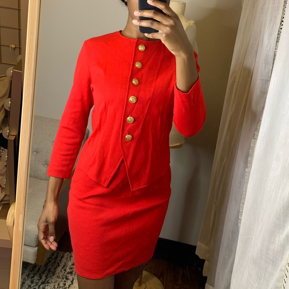 Vintage Red & Gold Mini Skirt Suit Set